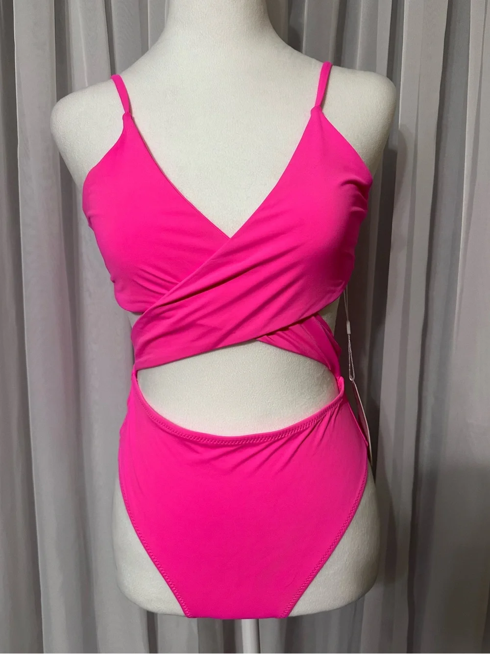 Hot Pink Wrap Tie back High Waist One-Piece Swimsuit size M